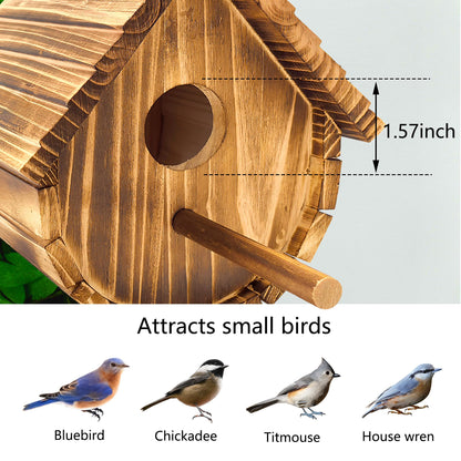 KWISAMR 1 Pack Wren Houses for Outdoors,Natural Wooden Hanging Bird House for Chickadee,Bluebird,Handmade from Natural Wood for Garden Decorations