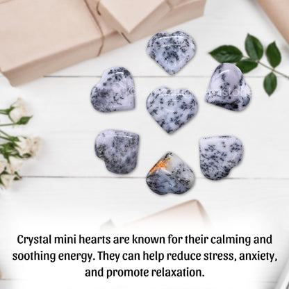 Amazing Gemstone Dendrite Opal Stone Heart - Pack of 2 Crystal Heart Stones Rocks - Corazones De Piedra Crystals and Healing Stones Heart Shaped Crystal - Stocking Stuffers Gifts