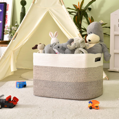 ICERZCZ Extra Large Blanket Basket Living Room, Rectangle Storage Basket, Large Woven Baskets for Storage, Cotton Rope Basket for Toys, Clothes, Gradient Brown - 25”x16”x16” (105L)