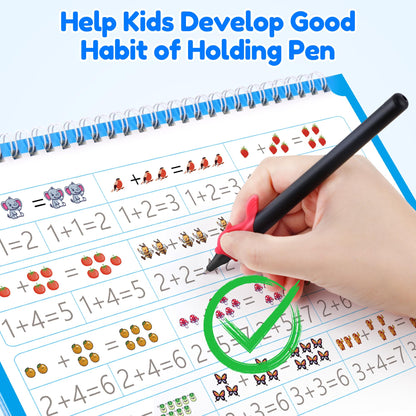 Large Magic Grooved Writing Practice Books for Kids, Reusable Grooved Handwriting Workbooks, Number Letter Tracing Books for Kids Age 3-8 Kindergarten Preschool Calligraphy