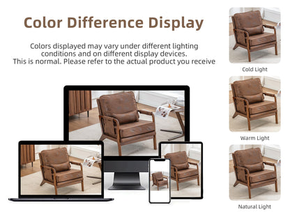 AILIUHUA Mid Century Modern Accent Chair with Pillow & Pocket, Upholstered Armchair with Solid Wood Frame & Soft Cushion for Living Room, Bedroom, Belcony, Sunroom (1, Brown)