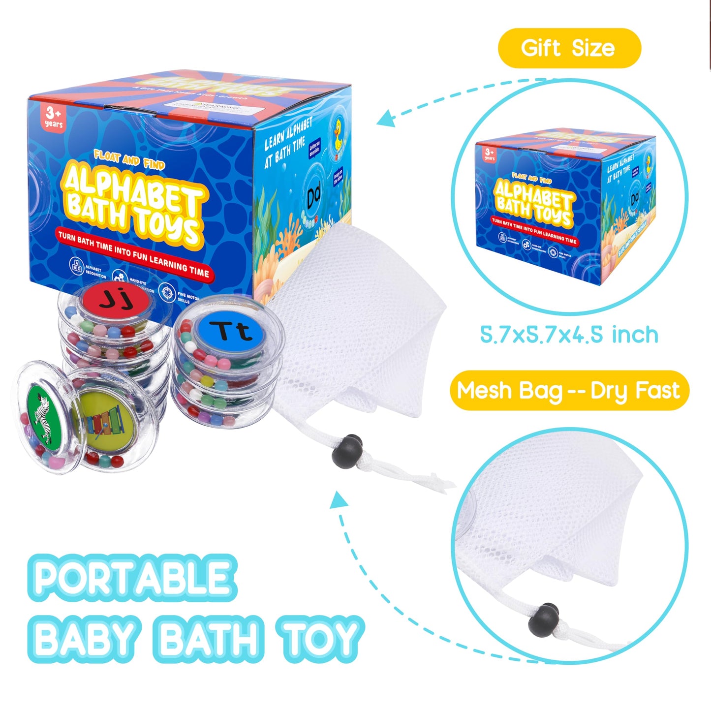 BeneSesqiu 26pcs Letters Floating Alphabet Bath Toys Ring, Mold Free Bathtub Toys Water Pool Toys Set with Mesh Bag for Kids Babies Toddlers Ages 2 3 4 - Preschool ABC Learning Educational Gifts