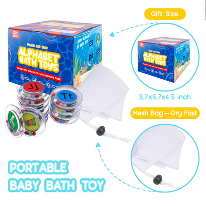 BeneSesqiu 26pcs Letters Floating Alphabet Bath Toys Ring, Mold Free Bathtub Toys Water Pool Toys Set with Mesh Bag for Kids Babies Toddlers Ages 2 3 4 - Preschool ABC Learning Educational Gifts