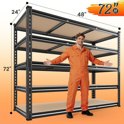 REIBII 48" W Garage Shelving 3080LBS Storage Shelves 5 Tier Industrial Shelving Adjustable Metal Storage Shelves for Garage, Basement, Warehouse, Commercial, Easy Assemble, 48" W x 72" H x 24" D
