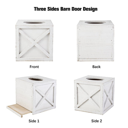 Karisky 2 Pack Square Rustic Wood Tissue Box Cover Holder with Slide-Out Bottom Panel, Farmhouse Facial Paper Dispenser for Bathroom Vanity, Bedroom, Night Stands, Office, 6 x 6 inch, White
