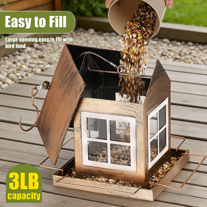 IWNTWY Bird Feeders, Heavy Duty Metal Bird Feeder for Outdoors Hanging, Weatherproof Large Capacity Wild Birdfeeder for Outside Garden Yard, Country House Shape