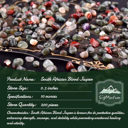 SigMntun Polished South African Blood Jasper Crystal Chips 200 Pcs - 0.3" 10 oz Tumbled Stone Chips Crushed Sea Glass Stones Healing Reiki Crystal Making Home Decoration