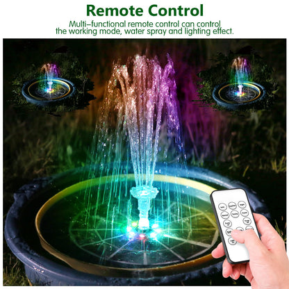 AISITIN 5.5W Solar Fountain Bird Bath with LED Colorful Lights & 3000mAh Battery, Remote Control Solar Pump for Fountain with 8 Nozzles, Solar Water Pump for Garden, Pond and Outdoor