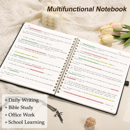 EMSHOI A4 College Ruled Spiral Notebook, Large 8.27"x11.2", 110 Numbered Pages, 100GSM Ink-Proof Faux Leather Hardcover Lay-Flat Lined Journal for Work Office School Writing, Black