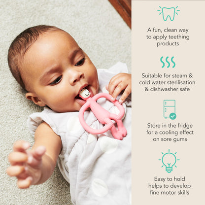 Matchstick Monkey Silicone Teether & Gel Applicator – Silicone Baby Teether, Easy-to-Grip, BPA-Free, Supports Self-Soothing & Early Brushing, 3 Months+, 4 Inches, Pink