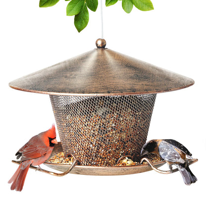 Samhe Bird Feeder for Outdoor, Rainproof Weatherproof Metal Hanging Wild Bird Feeder with 9.8" Roof 3 LBs Seeds Capacity, Easy to Clean & Refill
