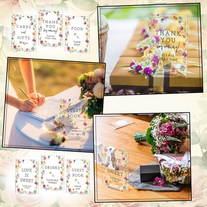 Vercraft 6 Pcs Wildflowers Wedding Table Decorations Take One Sign Thank You Acrylic Sign Centerpieces with Stand 5 x 7" Wedding Birthday Party Decorations for Guests Gifts