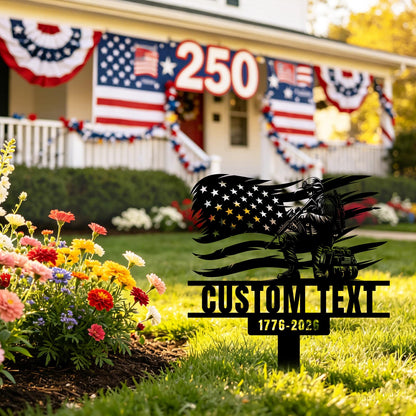 Bliver Personalized USA 250th Anniversary Metal Garden Stake Custom American Patriotic Yard Sign with Family Name Durable Weatherproof Decor for Lawn Memorial Display 10-28 Inch
