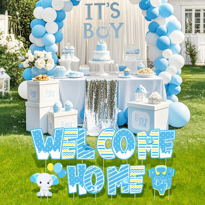 Welcome Home Baby Boy Decorations 7 Pieces Welcome Boy Yard Sign with Stakes Blue Gender Reveal Lawn Sign for Baby Shower Party Supplies Newborn Announcement Outdoor Lawn Garden Yard Decor