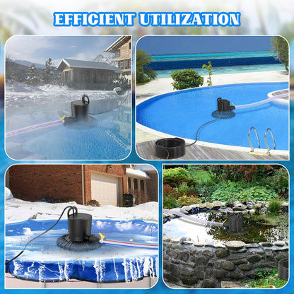 GAIZERL Pool Cover Pump, 3000L/H Automatic On Off Swimming Pool Cover Pump with 2 Garden Hose Adapters, 23ft Drainage Hose, and 49ft Power Cord, Submersible Water Pump for Pool, Tubs, and Water Beds