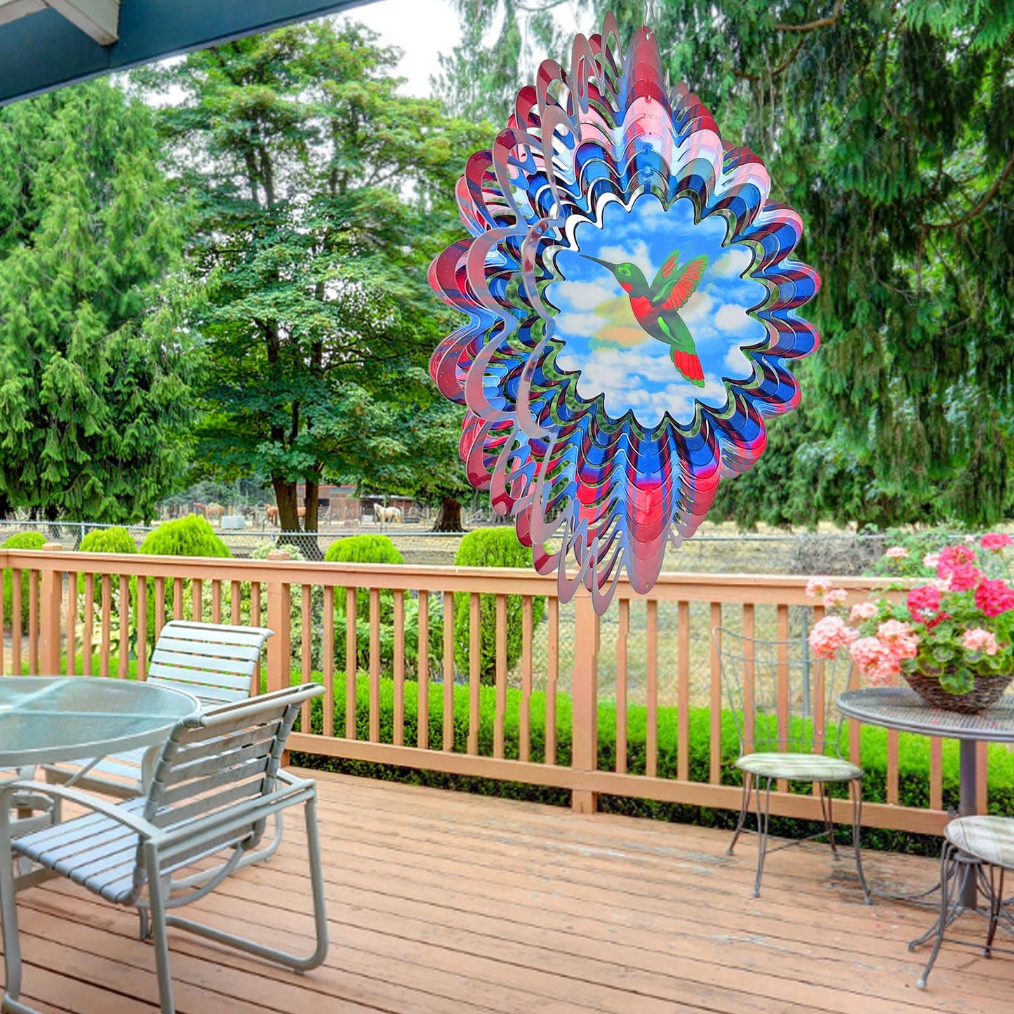 Eiryhope Hummingbird Animated Wind Spinner - 12In 3D Kinetic Hanging Sculpture, Creates Flying Hummingbird Animation Effect | Outdoor Garden Yard Decor, Unique Gift for Mom/Dad/Women/Men & Christmas