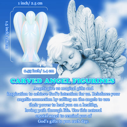 Hicarer 6 Pcs Small Crystal Angel Figurines Mini Guardian Statue Natural Gemstone Carved Pocket Crystal Figurines Stones Decor Gift 1.5 Inch Love Peace Healing(Bright Color)