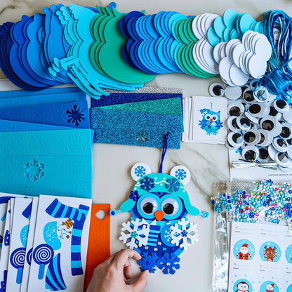 Winlyn 24 Sets Winter Craft Kits Christmas Crafts DIY Snowflake Owl Ornaments Decorations Craft Kit Festive Foam Stickers Winter Arts and Crafts for Kids Holiday Home Classroom Activities Party Favors