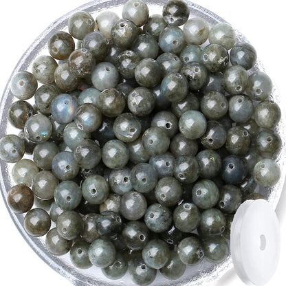 QINJIEJIE 100PCS Grey Labradorite Stone Beads 8mm Natural Beads Round Loose Gemstone Bead for Bracelet Beading Crystal Jewelry Making DIY Necklace Earrings 0.32"