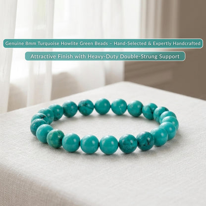 Cherry Tree Collection Turquoise Howlite Green Beaded Bracelet – Genuine 8mm Gemstone Stretch Bracelet for Men & Women – Handmade Crystal Bracelet - (Turquoise Howlite Green - S)