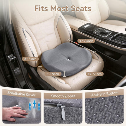 Cxprctpu Memory Foam Seat Cushion with Pressure Relief for Office Chair, Car, Wheelchair, and Sofa, Doctor Recommended Orthopedic Cushion for Tailbone Pain, Sciatica, Hip Back Support, Non Slip, Grey