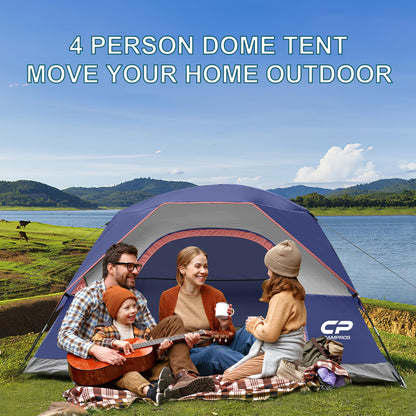 CAMPROS CP 4 Person Camping Tent, Waterproof Dome Tent with Rainfly, Easy Setup Portable Tent with Mesh Window & Carry Bag for Camping