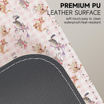 AUPET PU Leather Desk Pad Protector Blotter, Animal 35 x 17in Large Mouse Pad,Cute Office Desk Mat,Waterproof Non-Slip Desk Writing Drawing Pad for Office Home Game (Cats with Bow tie)