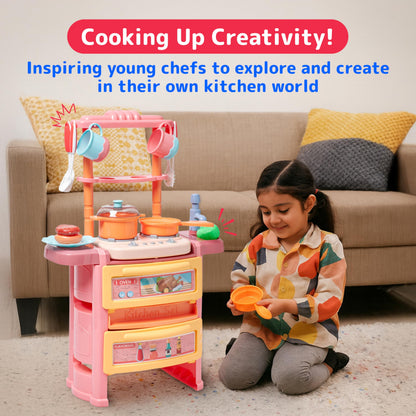 Prextex Plastic Pretend Girls Play Kitchen Set - Multi-Color Kitchen Playset with Dishwasher and Oven - Stove with Lights and Sounds - Working Faucet with Water Circulation