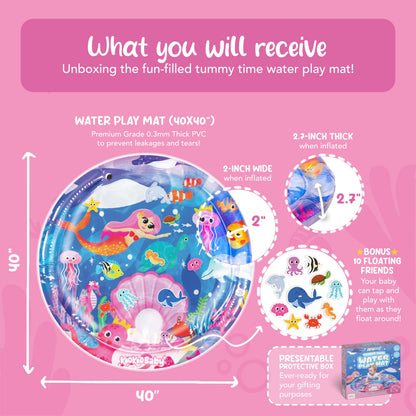 KooKooBaby Tummy Time Water Mat for Babies - Xtra Large Sensory Baby Water Mat for Tummy Time & Motor Development - Leak-Proof Water Pad, Durable Infant Water Play Mats for Baby Boys & Girls 3 Months+