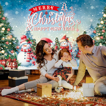 HILAVO 6x3.6ft Large Christmas Banner Backdrop, Snowman Merry Christmas Banner Indoor Xmas Photography Background Party Decoration for Xmas New Year Party Photo Booth Wall Hanging Decor