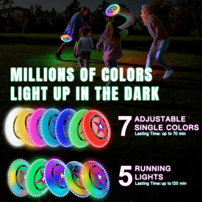 LED Flying Disc with Millions of Colors, Rechargeable & Water-resistant, 42 LEDs, 7+5 Light Modes, 175g Light Up Disc, Outdoor Toys for Kids Ages 4-8, Camping Equipment for Boys 8-12 Teens Men