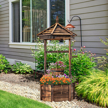 Giantex Rustic Wooden Wishing Well Planter with Hanging Bucket, Roof Shadow, Reinforced Rod, Wishing Wells for Outdoors Backyard Patio Garden Outside Decor