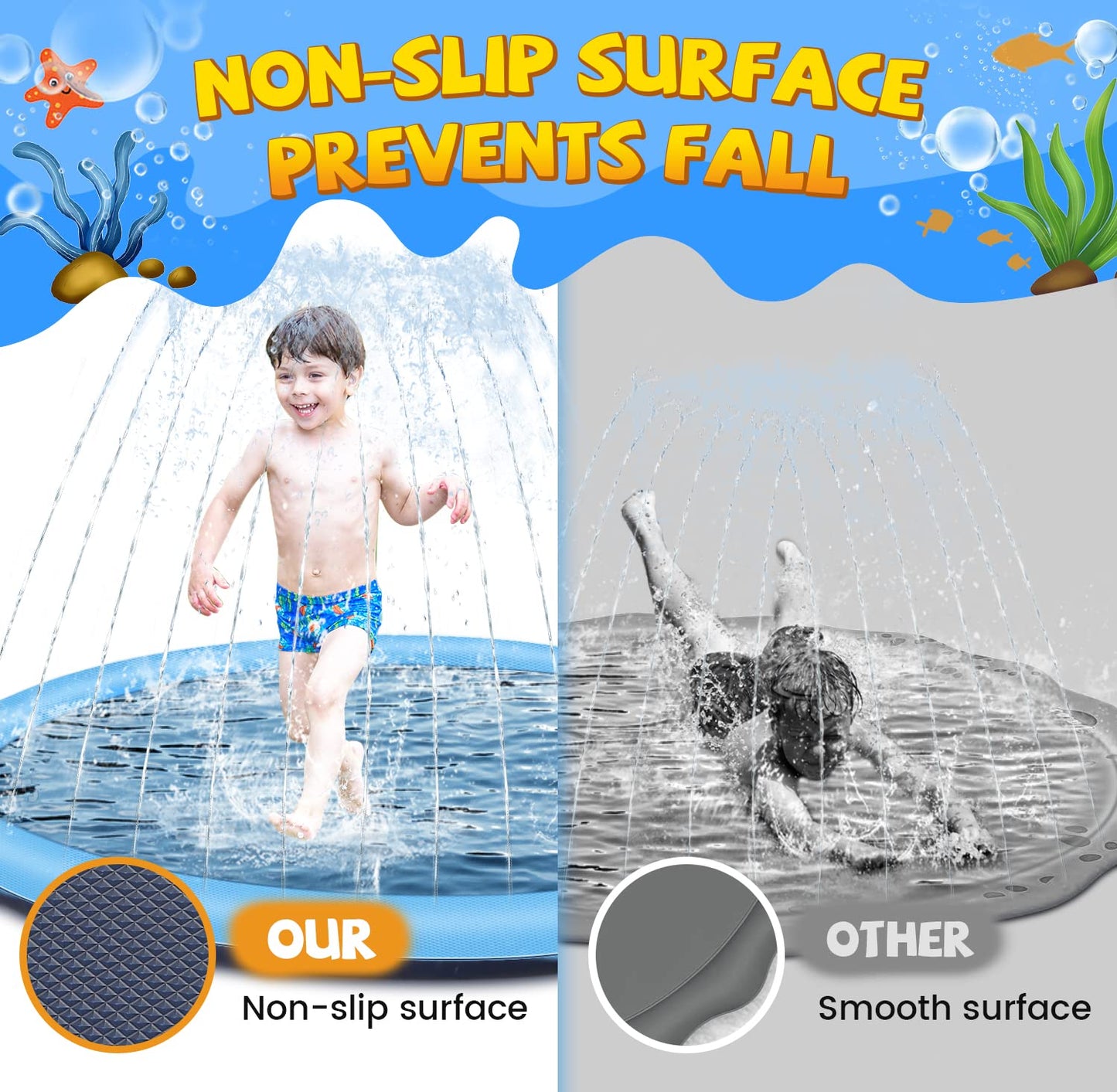 Splash Pad for Kids and Dogs, 97'' Extra Large Splash Pad for Toddlers 1-3 and Kids Ages 4-8, Non Slip Thicken Sprinkler Dog Pool Summer Outdoor Water Toys for Backyard