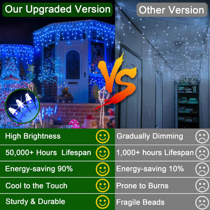 66FT 670 LED Christmas Lights 148 Ice Drops, 12 Lighting Modes and Timer Memory Dimmable, Outdoor Waterproof Hanging String Light for Xmas Holiday Wedding Garden Fence House Tree Outside Decor (Blue)