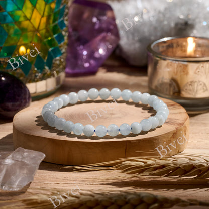 Bivei Aquamarine - Calmness - 6mm Beaded Bracelets for Women Handmade Semi Precious Natural Stone Stretch Elastic Jewelry for Women Yoga Protection Gifts Small