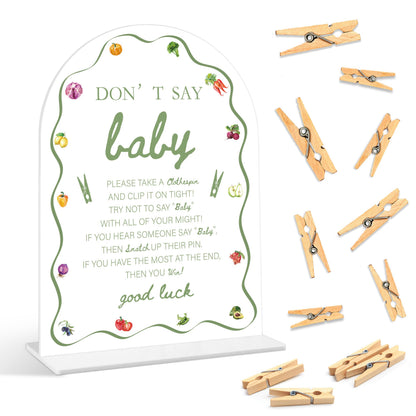 Baby Shower Games - Locally Grown Don't Say Baby Clothespin Game, 1 Sign and 50 Mini Clothespins, Gender Reveal Game, Farmers Market Baby Shower Decoration Supplies (ARI07)