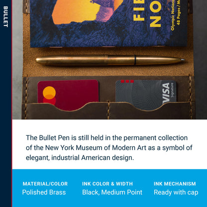 Fisher Space Pen Brass Alloy Bullet Pen, Pressurized Ballpoint Pen, Compact Pocket Size, Writes Upside Down and in Extreme Temperatures, Smooth Black Ink, Medium Point, Gift Box, Made in the USA