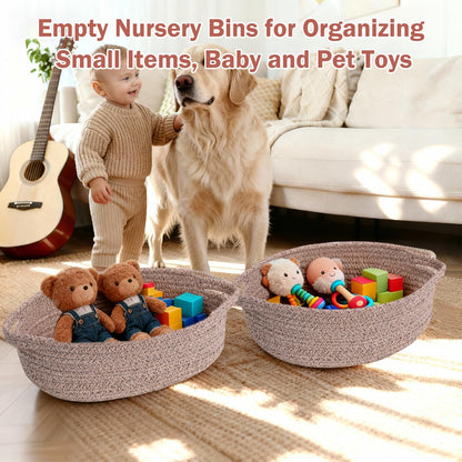 LWYMX Basket for Gifts Empty, Small Woven Basket with Bags and Ribbons, Baby Toy Baskets with Handles, Wicker Storage Bin for Baby Showers or Pet Toy (Brown, 1 Pack (12"x 8"x 3.74"))