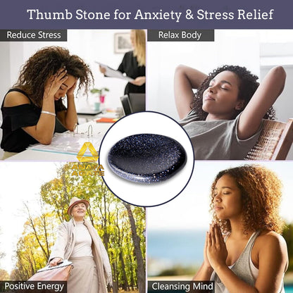 Anaya Agate Blue Goldstone Worry Stones Certified Crystal Thumb Worry Stone for Anguish, Relaxing and Soothing Balance Stones for Meditation, Stress Relief Crystals and Healing Stones for Men, Women