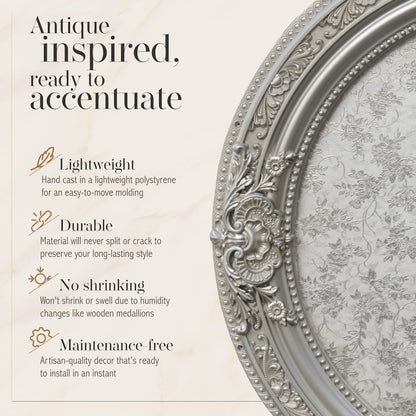 AFD Home Antique Round Silver Chandelier Ceiling Medallion or Fan Medallion, 36 Inches
