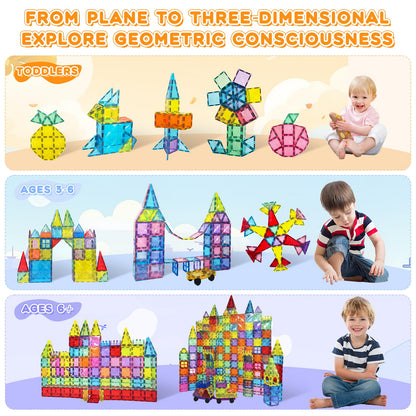 Paaxido Magnetic Tiles, 130PCS Magnetic Blocks Set with 2 Cars, 4D Diamond Magnet Building Blocks, STEM Preschool Educational Magnet Toys Gift for Kids, Boys and Girls 3 4 5 6 7 8+ Year Old