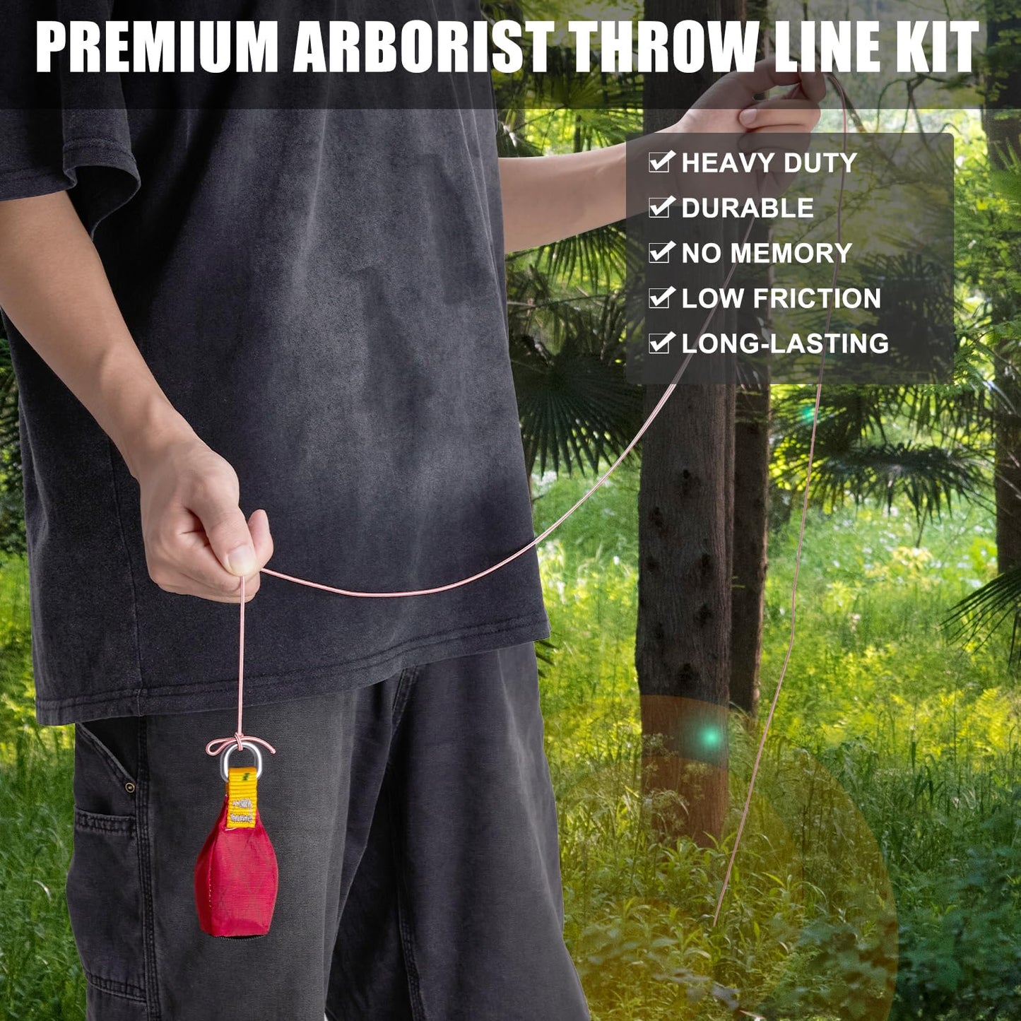 SOB Arborist Throw Line Kit with Slick Rope 197FT, Throw Weight, Reflective Storage Bag, Suit for Tree Cutting,Camping, Trimming, Hanging Swing ﻿ (197FT Rope with 8.8Oz Throw Bag)