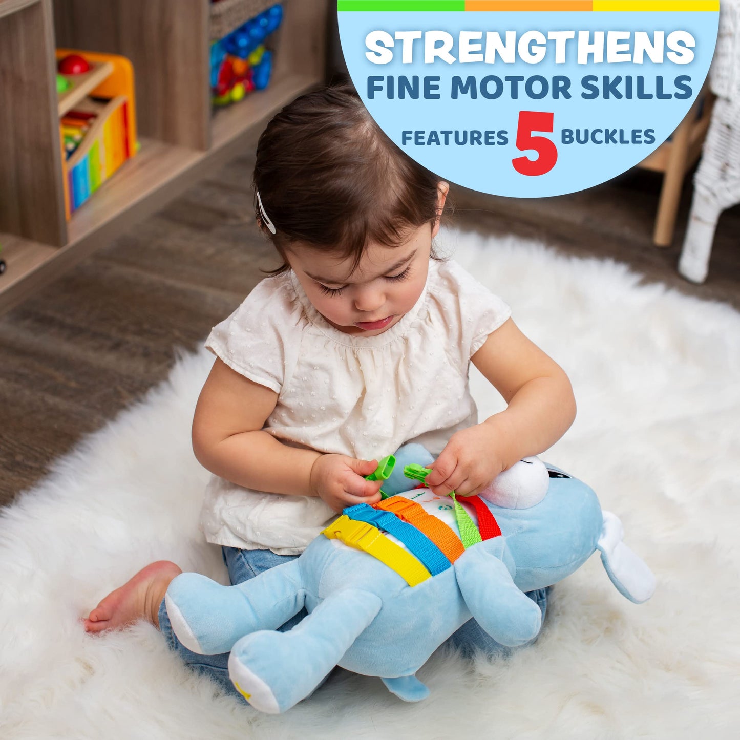Buckle Toys Barkley Dog - Plush Animal Learning Toy - Develop Fine Motor Skills - Counting and Color Recognition Stuffed Animal - Perfect Travel Toddlers Essentials