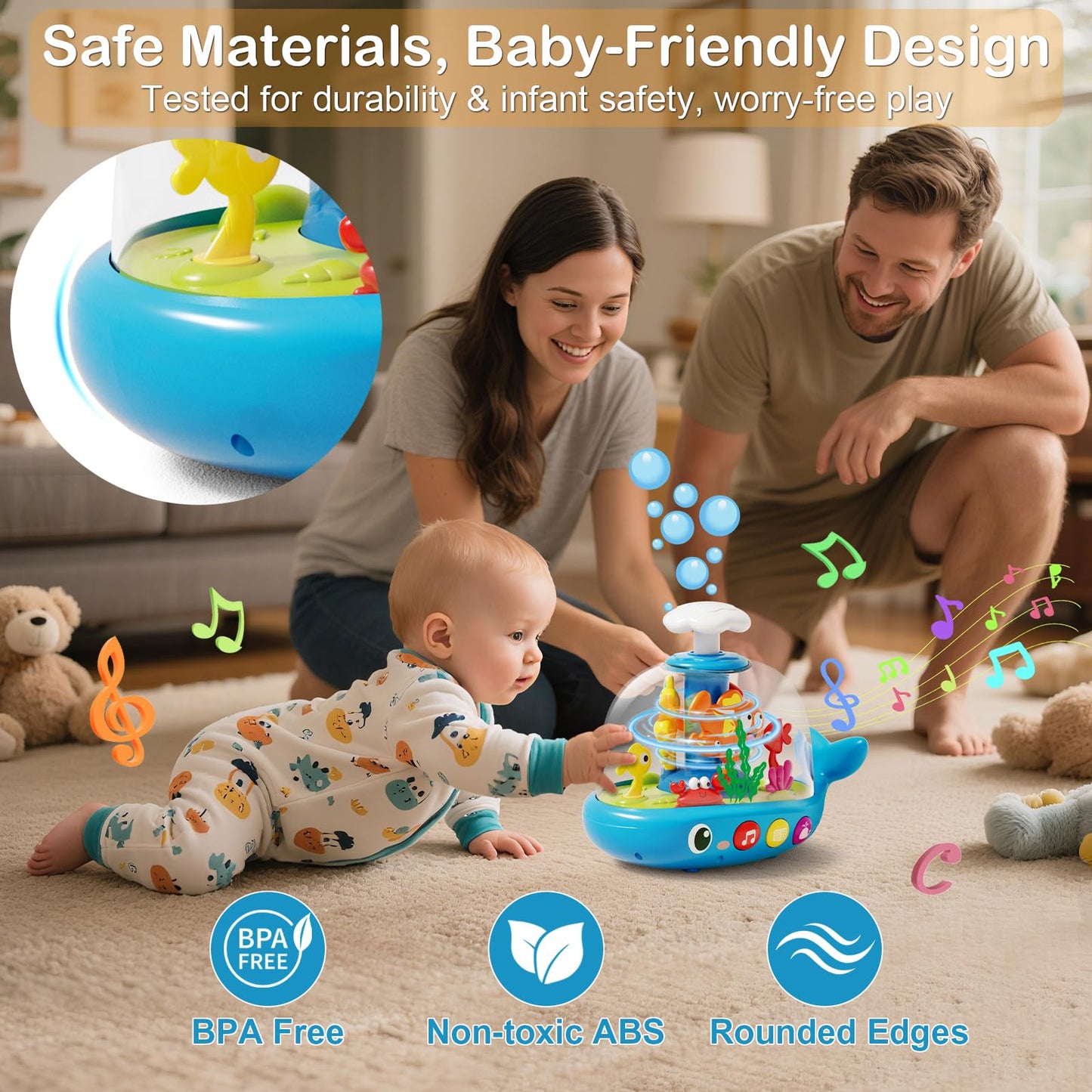 Whale Sensory Spinner Toy for Baby: Light Up Rotating Play with Music – Safe ABS Early Learning Educational Toys for 6 Months+ – Christmas Birthday Gift for Boys and Girls