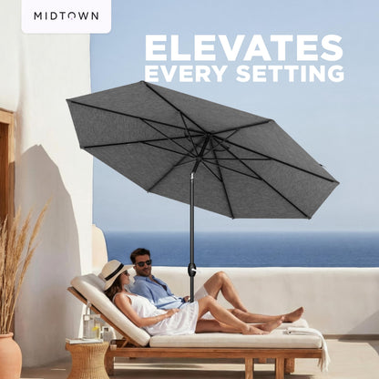 Midtown Umbrellas – The Lean 8 Ft Patio Umbrella with 10-Year-No-Fade Acrylast Acrylic Fabric, Auto-Tilt and 8 Reinforced Ribs for Deck, Pool, Garden, Hotel & Cafes – Stonecast Grey Canopy, Black Pole