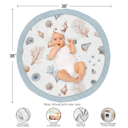 Sweet Jojo Designs Ocean Seashells Boy, Girl, Unisex/Gender Neutral Baby Play Mat Tummy Time Activity, Toddler Floor Infant Playmat - Nautical, Beach Theme, Watercolor, Starfish, Coastal, Aquatic, Sea