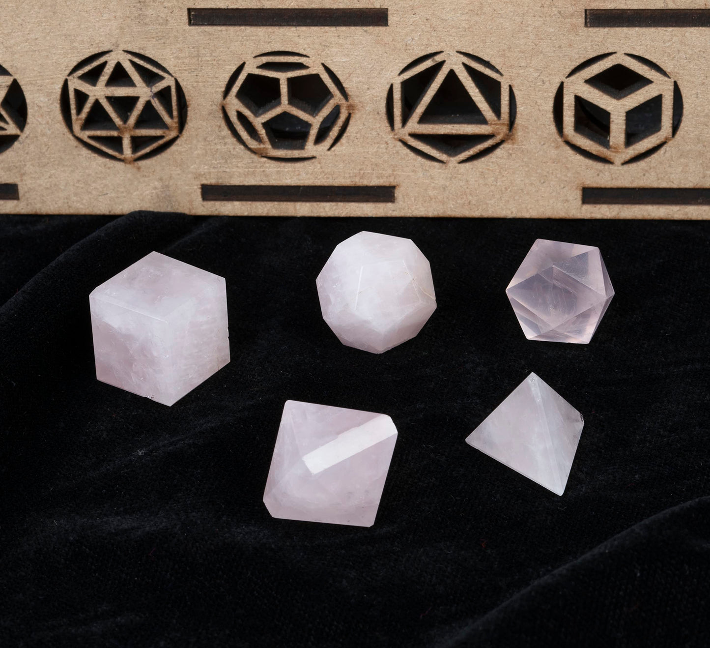 Crocon Rose Quartz 5Pcs Platonic Solids Crystal Geometry Set, Platonic Solids Sacred Geometric Stones for Meditation Reiki Balancing Healing Chakra Stone Cleansing Spiritual Good Luck (15-20mm)