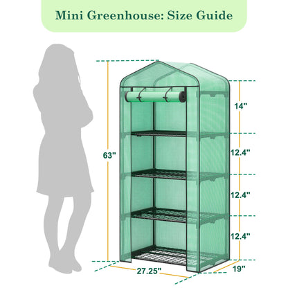 JupiterForce 4 Tier Mini Greenhouse Indoor Outdoor Portable Small Green House with Durable PE Cover&Roll-Up Zipper Door, Waterproof Greenhouses for Plant Seed & Seedling, 2.3x1.5x5.3 FT