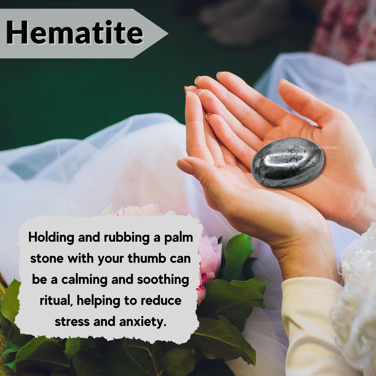 Amazing Gemstone Hematite Crystals and Healing Stones - Large Palm Stone Crystals Piedra - Crystal for Good Luck, Balanced Positive Energy, Meditation - Unique Stocking Stuffers Gifts for Women, Men