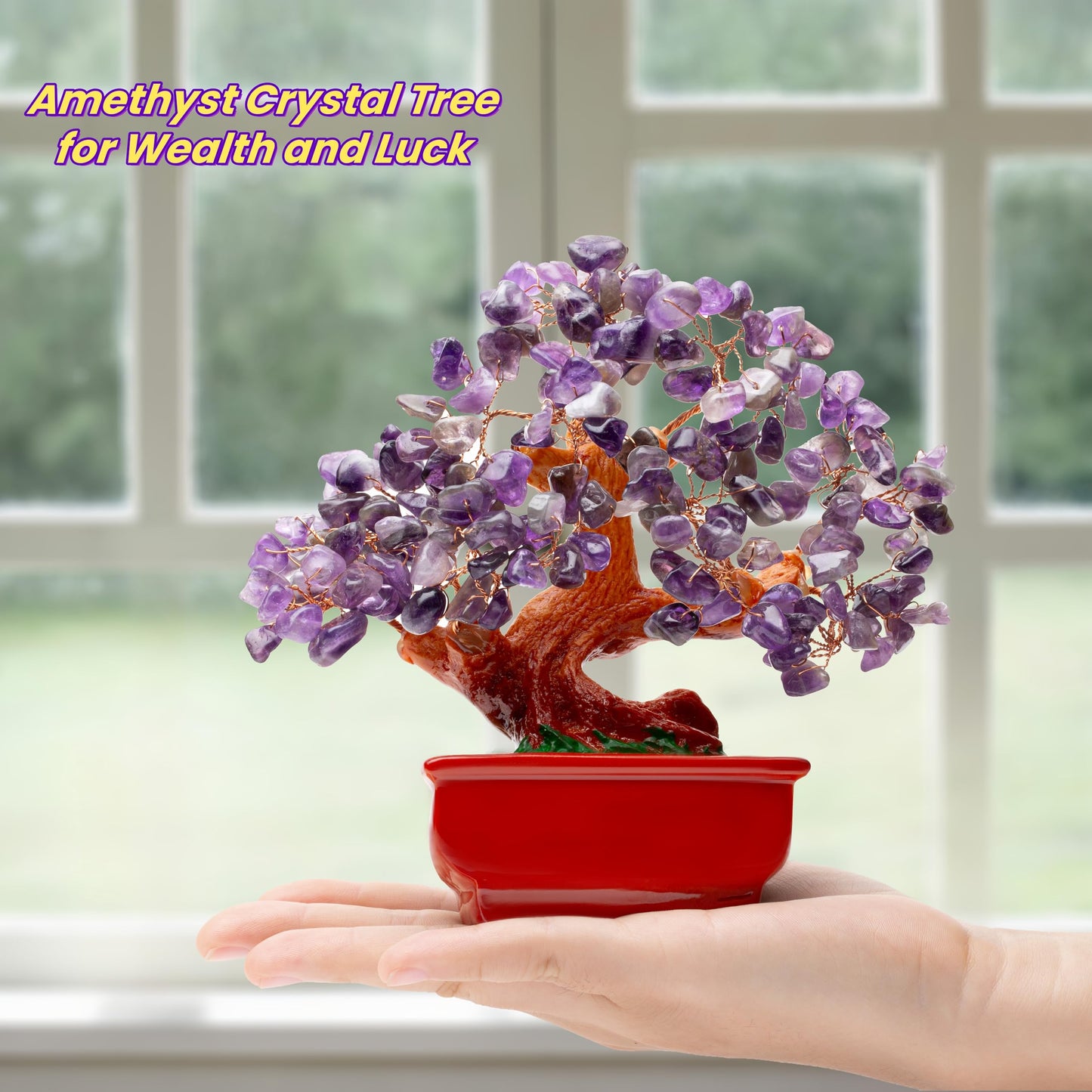 QINJIEJIE Amethyst Crystal Tree - Healing Stones Reiki Purple Money Tree - Copper Wire Life Spiritual Meditation Energy Decor for Room Office Desk - Purple Gifts for Women Men
